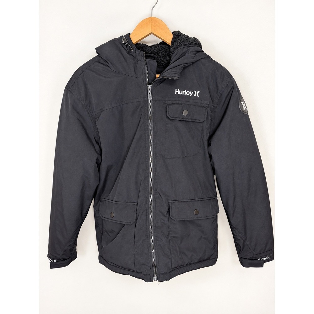 Hurley Vinson Jacket Mens M Black Sherpa Lined Hooded Insulated Parka